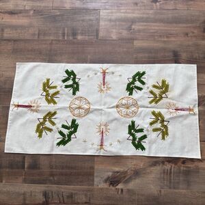 Vintage Handstitched Needlepoint Holiday Tea Towel Candle Tree Branch 33”x16.5”